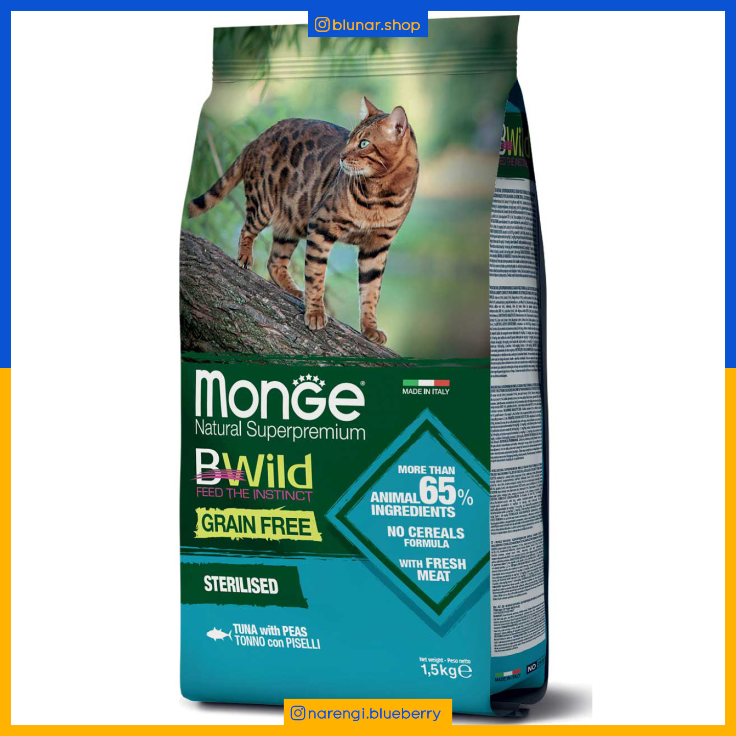 مونژه بیوایلد - گربه عقیم شده - طعم ماهی تن و نخود فرنگی - 1.5 کیلویی پک اصلی - تصویر 3